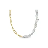 Belk & Co Women's Cultured Freshwater Keshi Pearl Link Chain Necklace in 18k Gold Plated Sterling Silver, Yellow