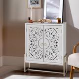 Rosdorf Park White Flower 2-Door Hollow-Carved Cabinet Wood in Brown/White, Size 37.4 H x 30.71 W x 14.17 D in | Wayfair