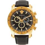 44mm Goldtone Stainless Steel & Leather Strap Chronograph Watch - Black - Versace Watches