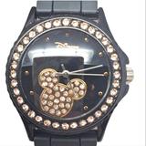 Disney Accessories | Disney Mickey Mouse Black W Rose Gold Rhinestones Watch | Color: Black/Pink | Size: Os