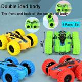 Set of 4 Friction Powered Car Toys Double-sided Stunt Flip Inertia Car Push and Go Toy Cars for Toddlers Powered Pull Back Toys Vehicle 360 Rotation Best Gifts for 3 4 5 6 7 8 Year Old Boy
