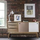Classic Mid Century Sideboard With Drawers, Pale Gold/Gold/White