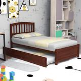 Red Barrel Studio® Twin Platform Bed w/ Trundle Wood in Brown, Size 37.0 H x 41.0 W x 79.0 D in | Wayfair A606E1ECCD2745ED964210DA2557A3DC