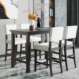 Red Barrel Studio® 4 - Person Counter Height Dining Set Wood/Upholstered Chairs in Black/Brown/White, Size 36.3 H in | Wayfair