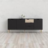Hashtag Home Dowler 77.05" Wide 3 Drawer Buffet Table Wood in Black/Brown, Size 32.17 H x 77.05 W x 15.39 D in | Wayfair