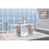 Everly Quinn 36" Dining Table Glass/Metal in Gray, Size 30.0 H x 79.0 W x 36.0 D in | Wayfair F13AEA9FC82247C29557A9195BE21A8A