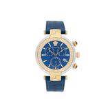 41mm Two-tone Stainless Steel & Leather Strap Chronograph Watch - Blue - Versace Watches