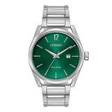 Citizen Men's Bracelet Watch - Drive Green Dial Eco-Drive Silver Tone / BM7410-51X