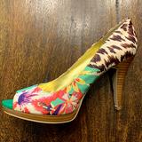 Nine West Shoes | Nine West - Floral Peep Toe - Size 8.5 - Unworn | Color: Green/Pink | Size: 8.5