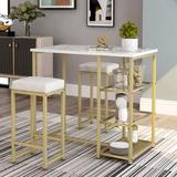 Everly Quinn 3-Piece Modern Dining Table Set Wood/Metal/Upholstered Chairs in Brown/Gray/White, Size 36.2 H in | Wayfair