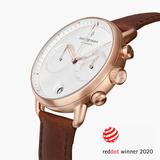 Pioneer - White Dial - Rose Gold | 42mm Brown Leather Watch Strap