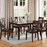 Red Barrel Studio® 7Pcs Dining Set Dining Table 6 Side Chairs Clean Espresso Finish Cushion Seats X Design Back Chairs Wood/Upholstered Chairs