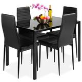 Latitude Run® 5-Piece Dining Table Set W/Glass Top, Leather Chairs Glass/Metal/Upholstered Chairs in Black/Gray, Size 30.75 H in | Wayfair