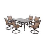 Red Barrel Studio® Dining Set 7Pcs Set W/Porcelain Top Table & Sling Fabric Swivel Rocker Chair Stone/Concrete/Metal in Black/Gray/Yellow | Wayfair