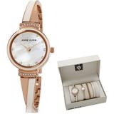 Quartz Crystal White Dial Watch And Bracelet Set - Metallic - Anne Klein Watches