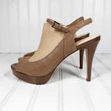 Nine West Shoes | Nine West Womens Clementina Brown Slip On Peep Toe Ankle Strap 4.5 Heel | Color: Brown/Tan | Size: 7