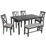 Gracie Oaks 4 - Person Dining Set Wood/Upholstered Chairs in Brown/Gray, Size 30.0 H in | Wayfair BBCAC4F8E2C149479D5BBDAB355E1D64