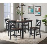 Gracie Oaks Carriage 5 Piece 42" Square Pub Set | Counter Height Dining Table | Black w/ Brown Wood Seat | 4 X-Back Stools Wood in Black/Brown