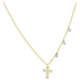 14k White Gold & Yellow Gold Diamond Cross & Bezel Charm Pendant Necklace - Metallic - Meira T Necklaces