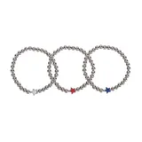 Celebrate Together Silver Tone Americana Star Stretch Bracelet Set of 3, Women's, Multicolor