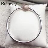 Buipoey Simple Basic Bangle Round Head Buckle Crystal Heart Buckle Rose Gold Bracelet Male Female