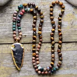 High End Tiger Eye Onyx Stone Gilded Arrowhead Pendant Necklace Women Natural Stone Bead Chain