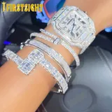 New Iced Out Bling Opened Square Zircon Charm Bracelet Gold Silver Color Rectangle AAA CZ Bangle For