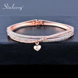 SINLEERY Small Heart Pendant 3 Layers Crystal Bangle For Women Rose Gold Silver Color Wedding