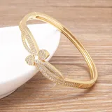 New Luxury CZ Crystal Gold-plated Double Heart Design Women Bracelet Cuff Bangle Best Wedding