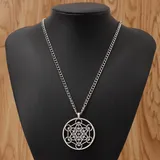 Large Archangel Metatron Cubes Round Charms Pendants on Long Chain Necklace Lagenlook 34 inches