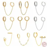 Aide 925 Sterling Silver White Zircon Double Circle Chain Hoop Earrings For Women Ear Bone Cuff