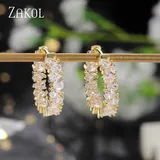ZAKOL Luxury Single Row Water Drop AAA Cubic Zircon Hoop Earrings for Women Fashion Big White Gold