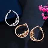 CWWZircons Elegant Geometric Lines Cubic Zircon Circle Round Drop Earrings for Women White Gold
