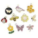 10Pcs Mix Lot Gold Plated Enamel Bee Flower Bird Butterfly Charm Pendant Jewelry Making Women