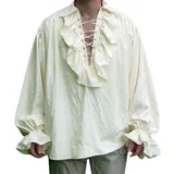 Mens Renaissance Costume Ruffled Long Sleeve Lace Up Medieval Steampunk Pirate Shirt Cosplay Prince