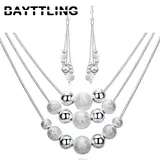 BAYTTLING 925 Sterling Silver 18-inch Frosted Beads Pendant Earrings Necklace For Woman Fashion