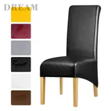 XL Size Waterproof PU Fabric Dining Long Back Chair Covers Solid Color Stretch Chair Protector