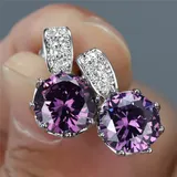 Trendy Rainbow Round Stone Wedding Earrings Female Purple Red Blue Crystal Earrings Antique Silver