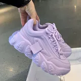 Women Shoes Thick Sole New Spring Leather Korean Pink Platform Sneakers Purple Slip On 2022 Lace Up
