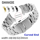 Stainless Steel Watch Band 18mm 20mm 22mm 24mm Strap Wristband Curved End Watch Strap Double Lock