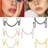 1PCS Fake Piercing Nose Cuff Chain Stainless Steel Heart Fake Nose Ring With Chain Piercing Nariz
