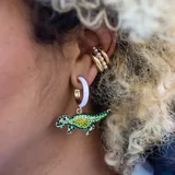 New Fashion Cute Dinosaur Pendant Earring for Women Circle Pearls Crystal Ear Cuff Huggie Hoop