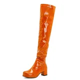 Orange Oversized Patent Leather Thick-Heeled Over-The-Knee Boots Green Bright Leather Boots Purple