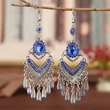 Bohemian Ethnic Colorful Rhinestone Crystal Drop Earrings for Women Vintage Long Antique Silver