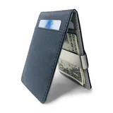 Hot Sale Fashion Solid Men's Thin Bifold Money Clip Leather Wallet with A Metal Clamp Female ID