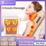 Jinkairui 4 Heads Electric Neck Back Lumbar Cervical Massage Pillow Vibrating Shiatsu with Infrared