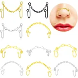 Stainless Steel Fake Nose Chain Cuff Non Piercing Double Nose Ring Aross Fake Nose Chain Piercing
