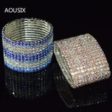 6/12 Row Luxury Crystal Bridal Bracelet Multicolor Stretch Ladies Wide Bangle Silver Plated Crystal
