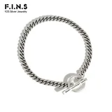 F.I.N.S Korean S925 Sterling Silver Bracelet Retro Old Geometric Circle Bar Link Chain Bracelet