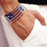 NEW Men/Women Hip Hop USA Flag Bracelet Rhinestone Bracelets America Casual Bangle For Wrist Silver